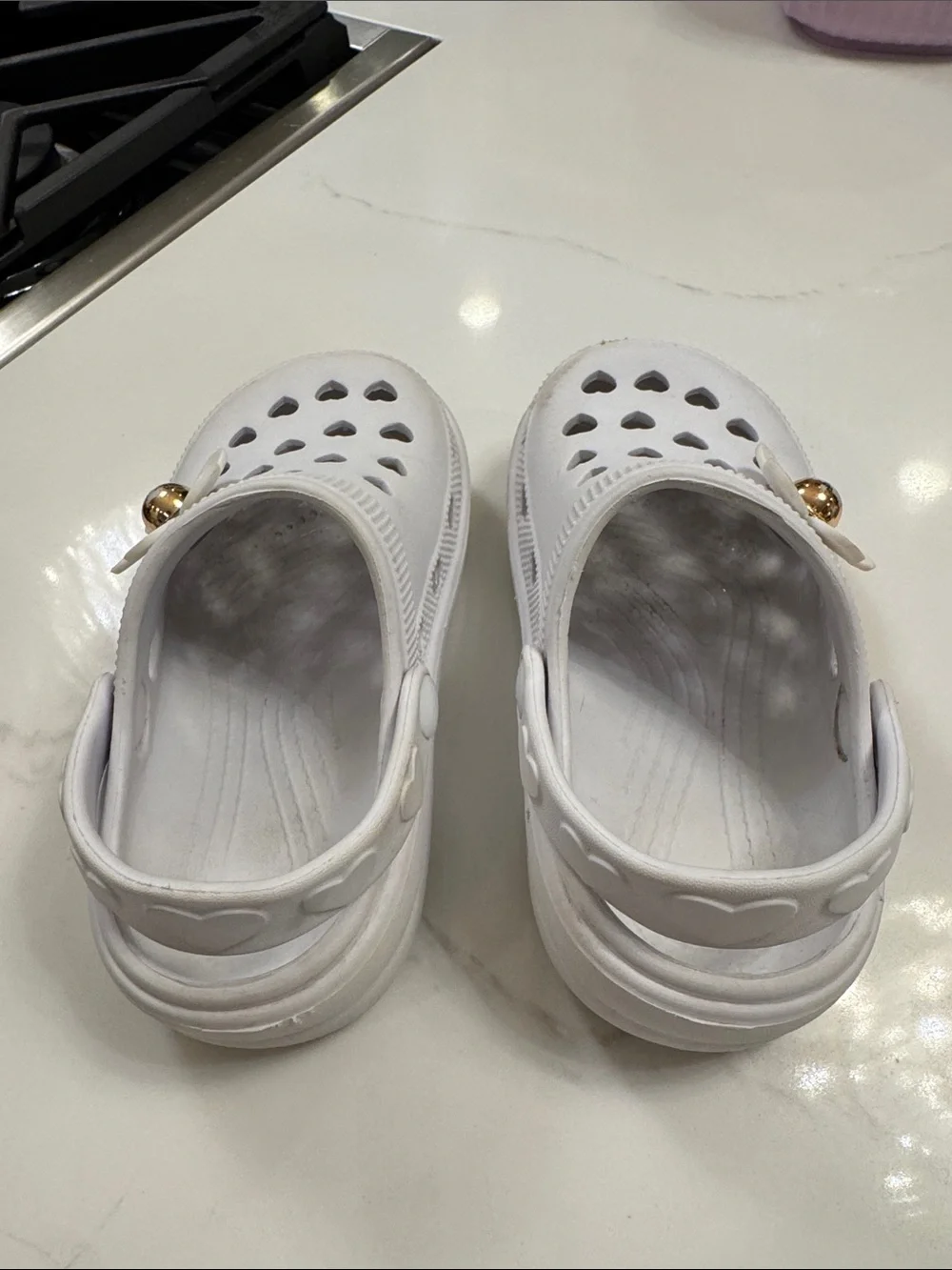 Toddler Girl White Heart Croc style shoe with Flower Charm